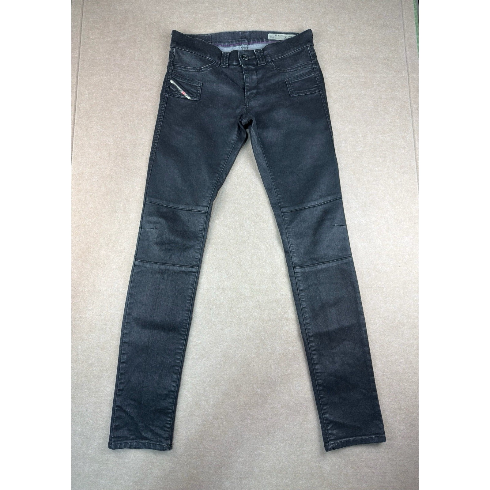 Diesel Jeans Women’s 25 Black Coated Stretch Super Slim Jegging Low Rise